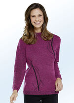 Trui van bouclégaren FUCHSIA-ZWART