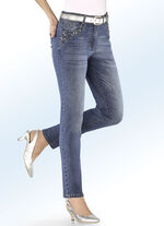 Jeans met 5 zakken, parels en siersteentjes JEANS BLAUW