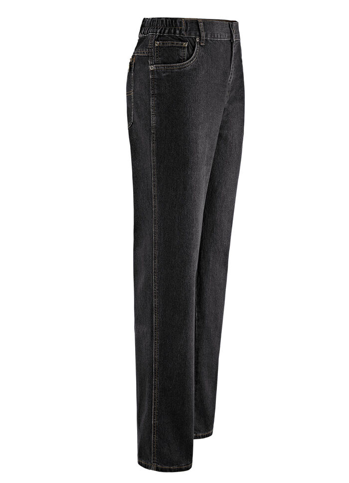 Jeans met elastische taillebandinzetstukken in 3 kleuren ZWART
