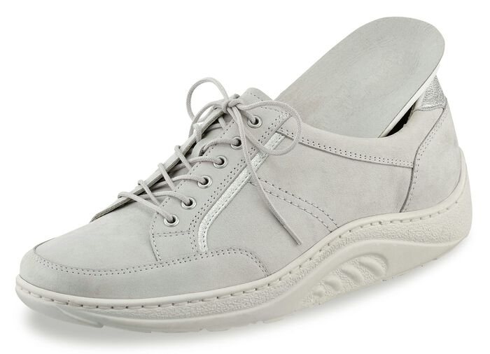 Waldläufer veterschoen met elegante metallic leren inzetstukken PASTELGRIJS