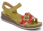 Sandalen in 3 kleuren met een stijlvolle leren bloem, breedte G OLIJFGROEN-MEERKLEURIG