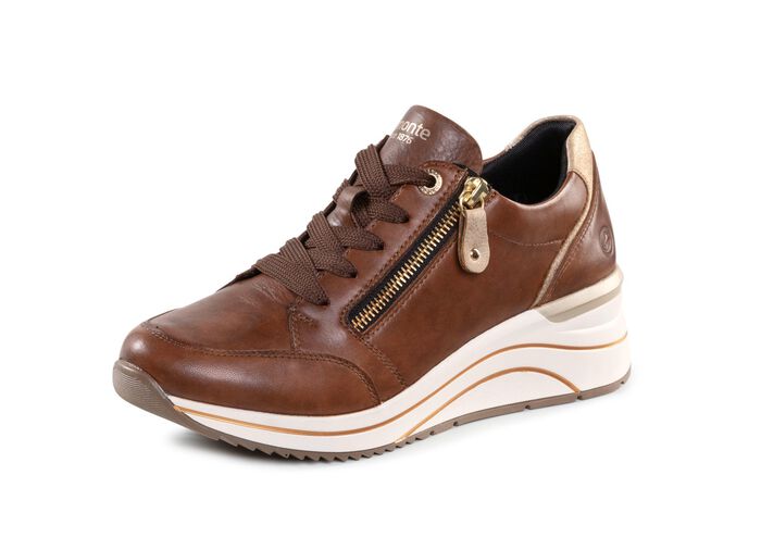 Remonte sneakers met veters en mat gouden bies 