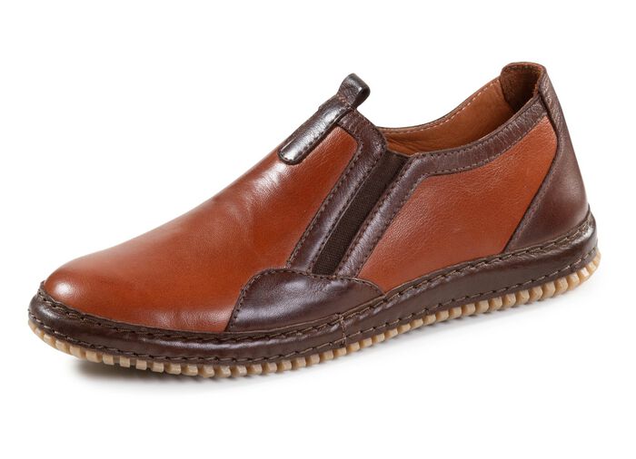 Gemini pantoffels van gekleurd rundnappaleer COGNAC-MOKKA