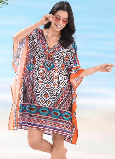 Sunflair tuniek met geplaatst printdessin, licht transparant 