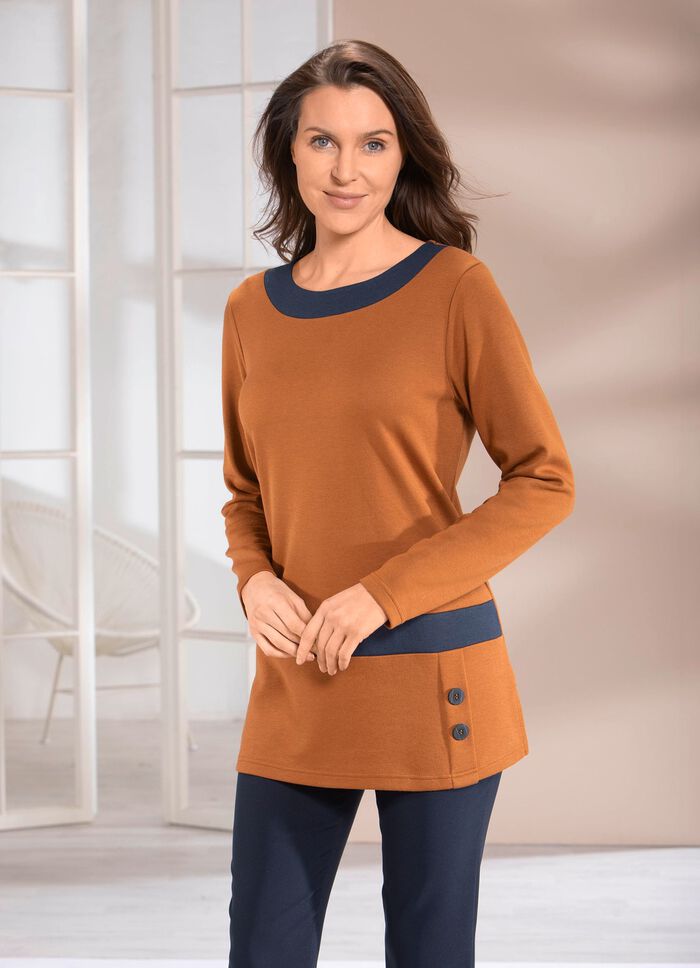 Sweatshirt met contrastpaneel in 2 kleuren KAMEEL-MARINE