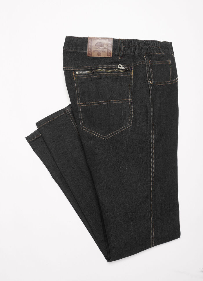 Jeans met elastische taillebandinzetstukken in 3 kleuren ZWART