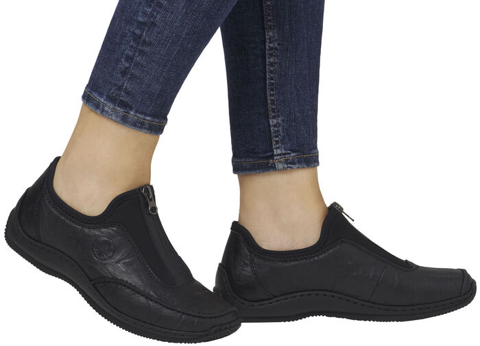 Rieker, klassieke damespantoffels, met rits ZWART