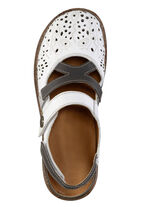 ELENA EDEN pantoffels van gedeeltelijk reli&euml;f nappaleer WIT-GRIJS