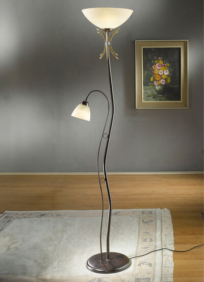 Staande lamp, 2-lamps, met ijzeren frame 