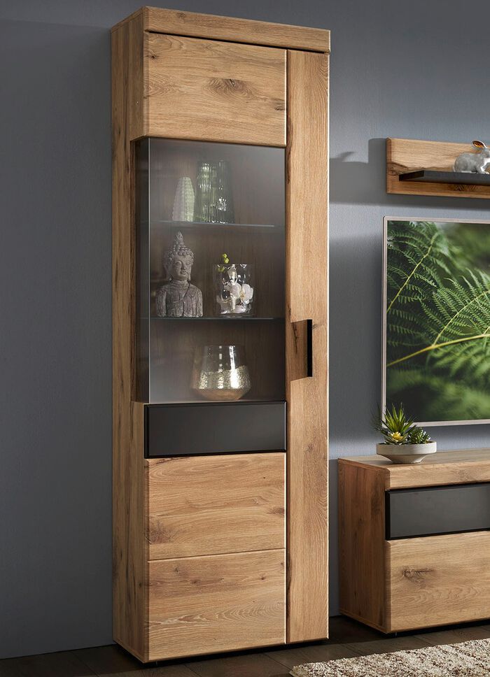 Vitrine met antracietkleurige elementen EIKENHOUT-ANTRACIET