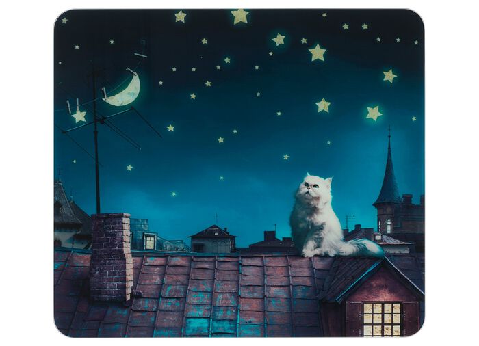 Wandpaneel van glas, Moon Cat motief 