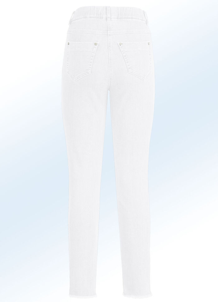 Magic jeans met trendy franjes aan de zoom WIT