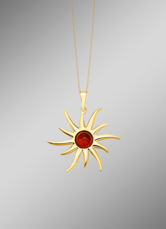 Stralende zon hanger met echte barnsteen 