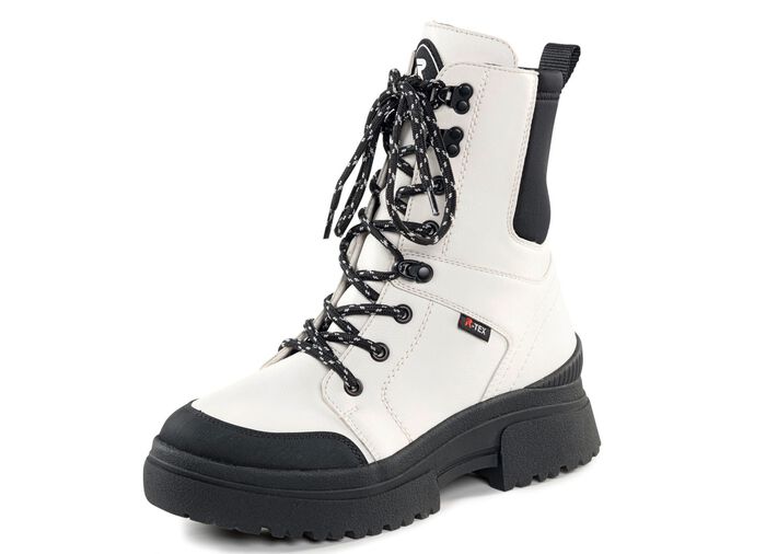 Rieker enkellaarsjes van nappaleer CR&Egrave;ME-WIT-ZWART