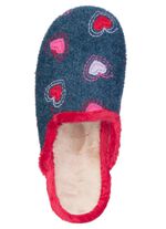 Laurina, warme damespantoffels, met pluche BLAUW-ROOD