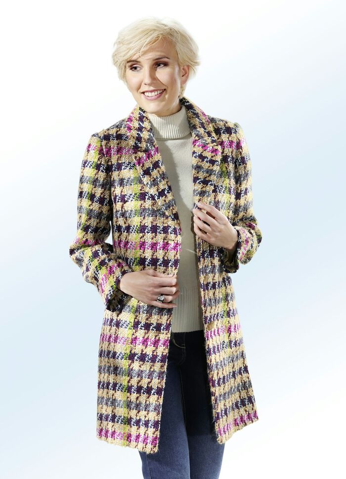 Korte mantel met fantastisch pied-de-poule dessin 