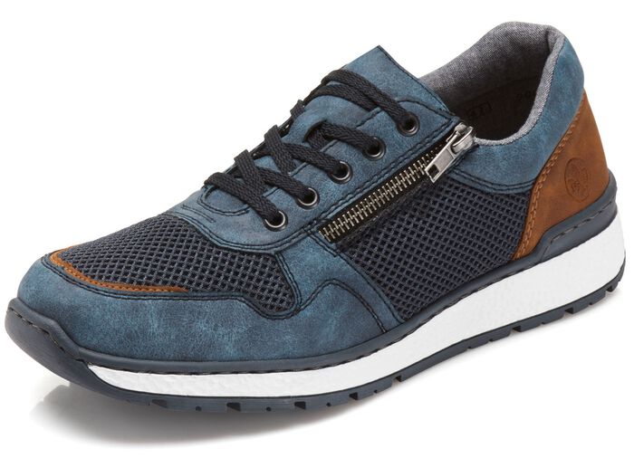 Rieker, comfortabele herensneakers, breedte H, met uitneembaar voetbed BLAUW-BRUIN