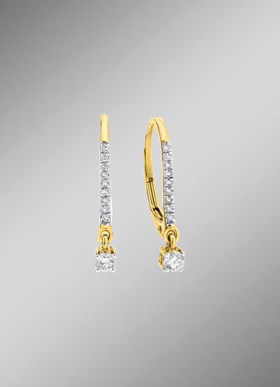 Elegante oorbellen met 2 briljant geslepen diamanten en 18 diamanten 