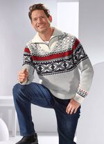 Noorse trui met patroon WIT-MARINEBLAUW-ROOD