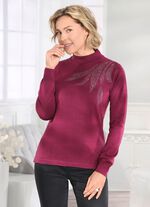 Trui met bordversiering en met nieuwe wol BORDEAUX