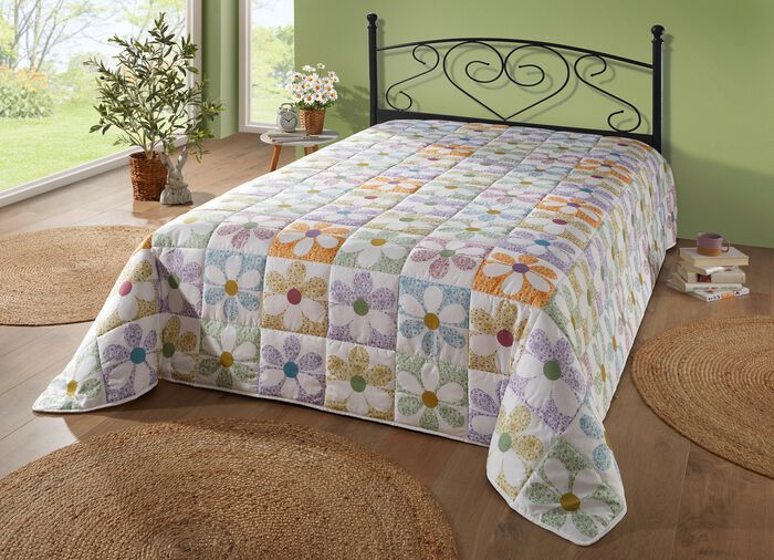 Bedsprei en kussenslopen in patchworkstijl MULTICOLOR