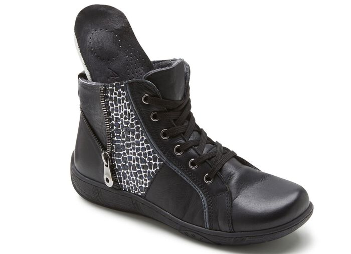 Andrea Conti veterlaarsje met reptiel-reli&euml;f inzetstuk en decoratieve ritssluiting ZWART