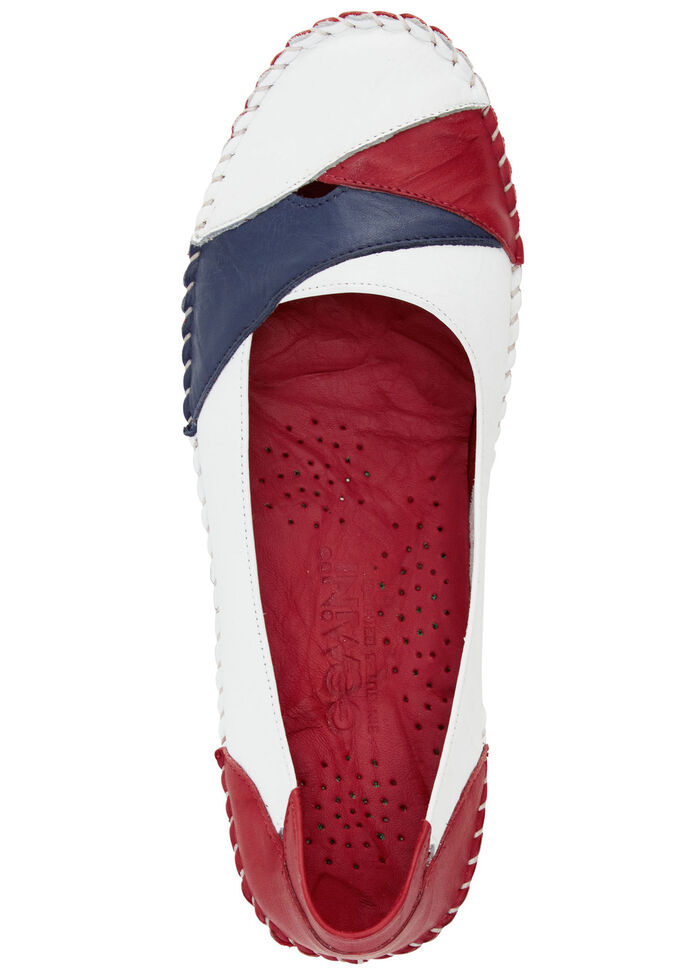 Gemini, klassieke damespantoffels, breedte G, met uitneembaar voetbed WIT-ROOD-MARINEBLAUW