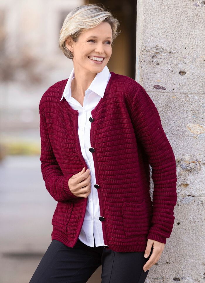 Cardigan met all-over structuur BORDEAUX
