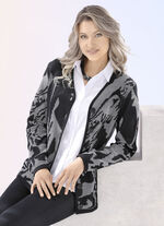Vest in grafische look met plastic effect ZWART-WIT