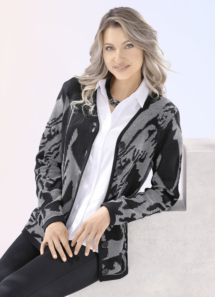 Vest in grafische look met plastic effect ZWART-WIT