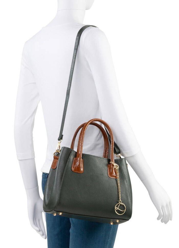 Laurina tas van generfd kalfsnappa leer DONKERGROENBRUIN