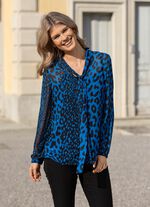 Blouse met stropdas in 2 kleuren BLAUW-ZWART