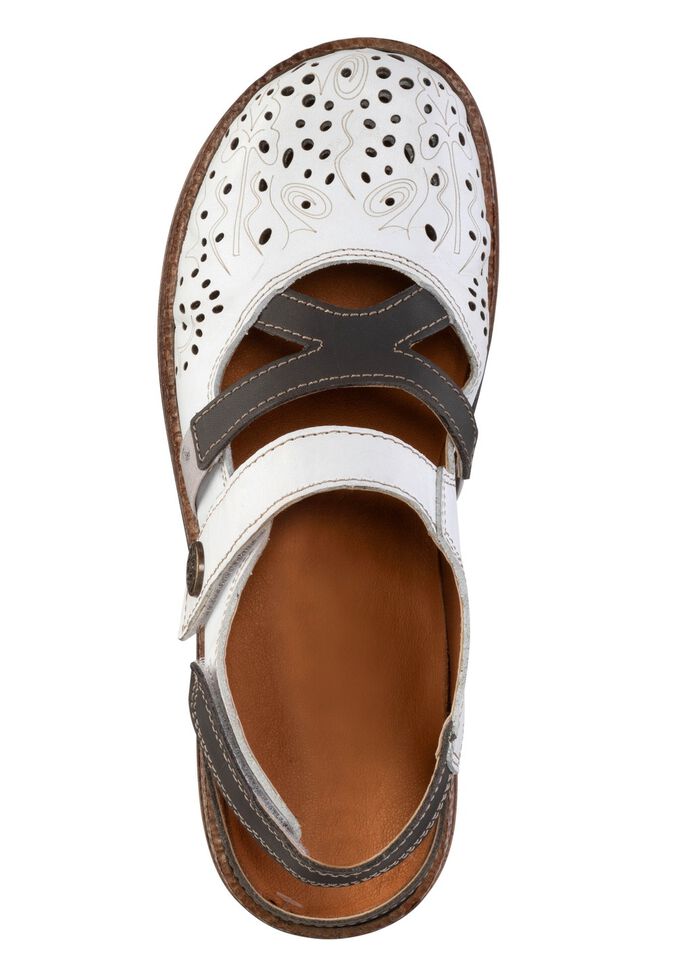 ELENA EDEN pantoffels van gedeeltelijk reli&euml;f nappaleer WIT-GRIJS