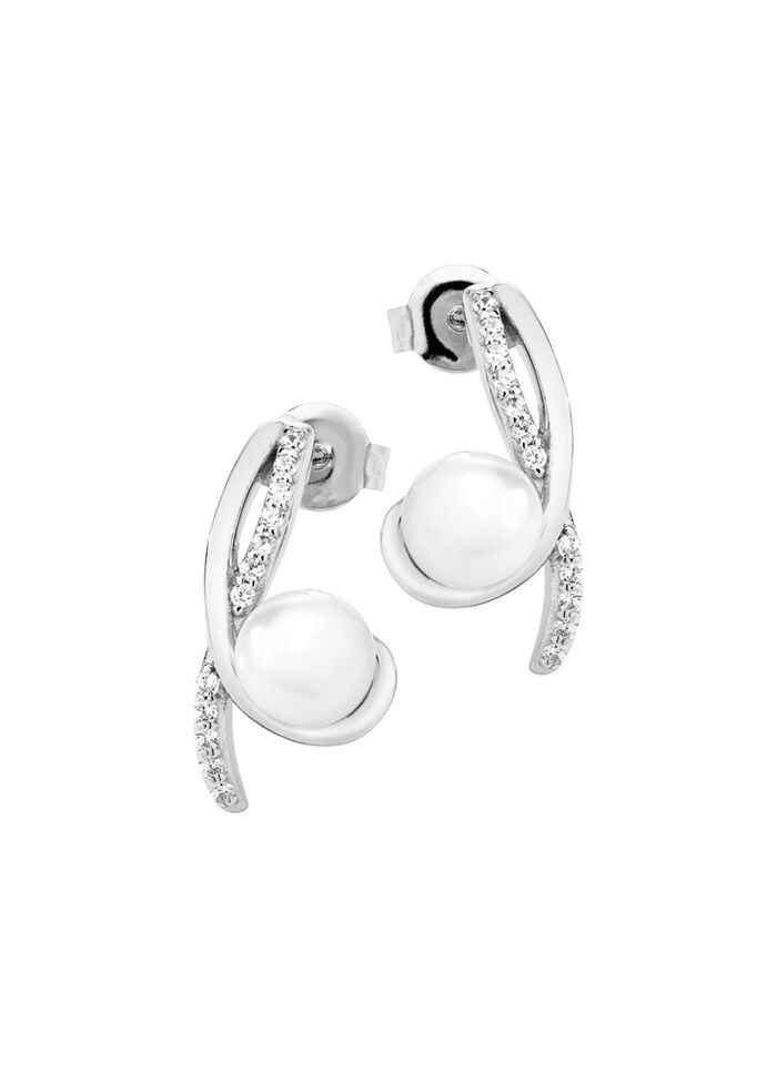 Oorstekers met zoetwaterparels en synthetische zirkonia 