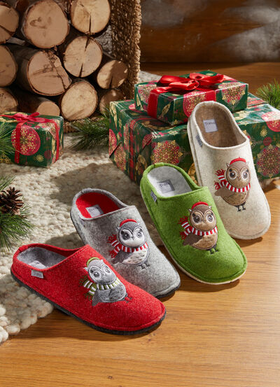 Pantoffels met uilapplicatie 