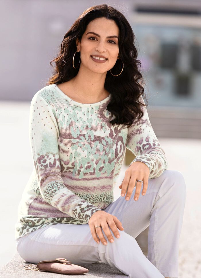 Trui met kasjmier MINT-ECRU-VEELKLEURIG