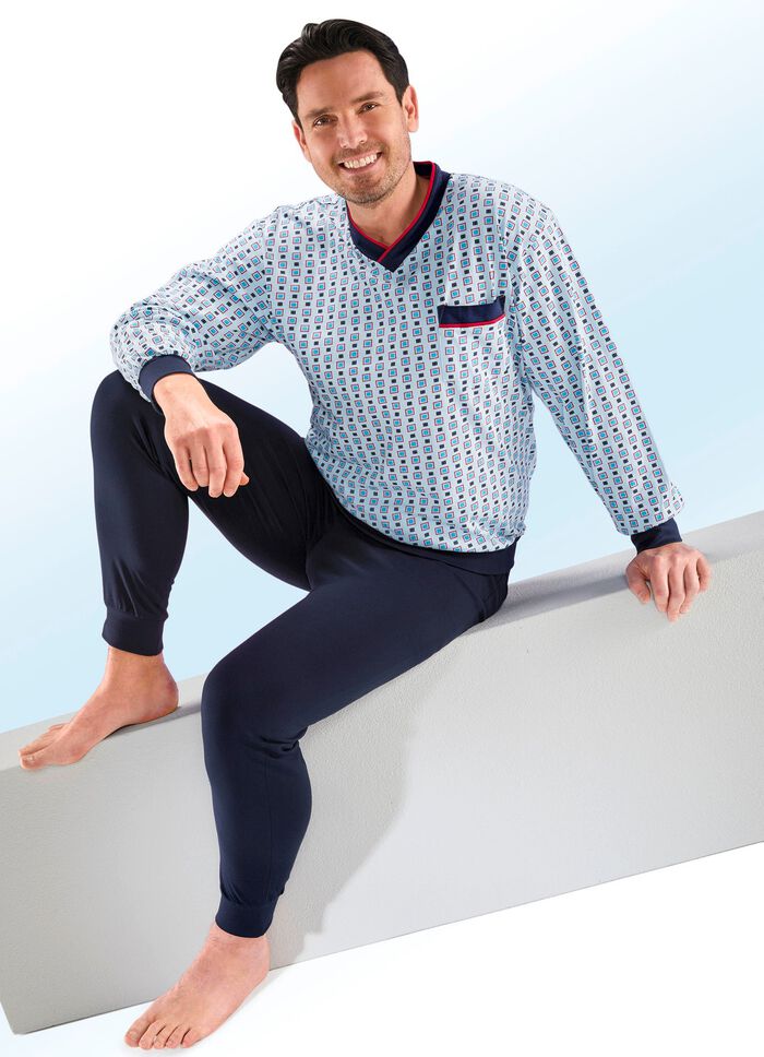 Pyjama, met V-hals en ribboorden 