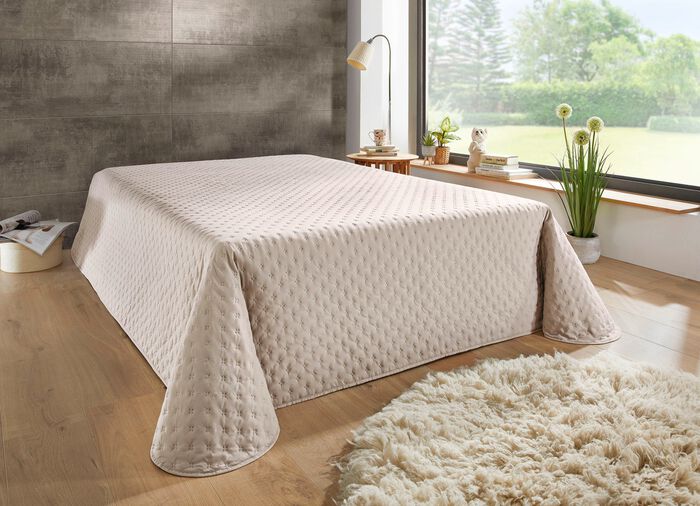 Bedsprei met quilt en lintrand BEIGE