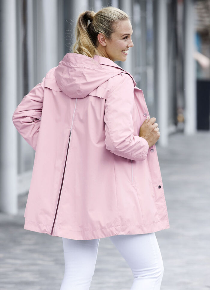 Functionele lange jas met afneembare capuchon ROSÉ