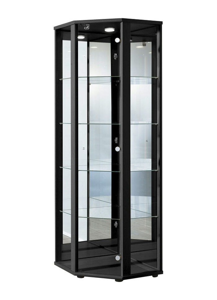 Hoekvitrine met LED-verlichting ZWART