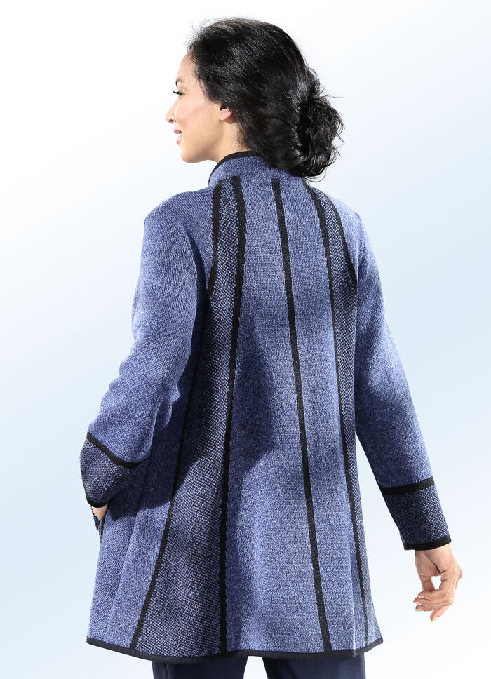 Lange cardigan in klokmodel ROOKBLAUW-ZWART