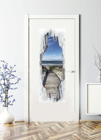 3D deursticker Noords strand 