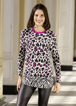 Lang shirt met contrasterende manchetten in 2 kleuren MAGENTA
