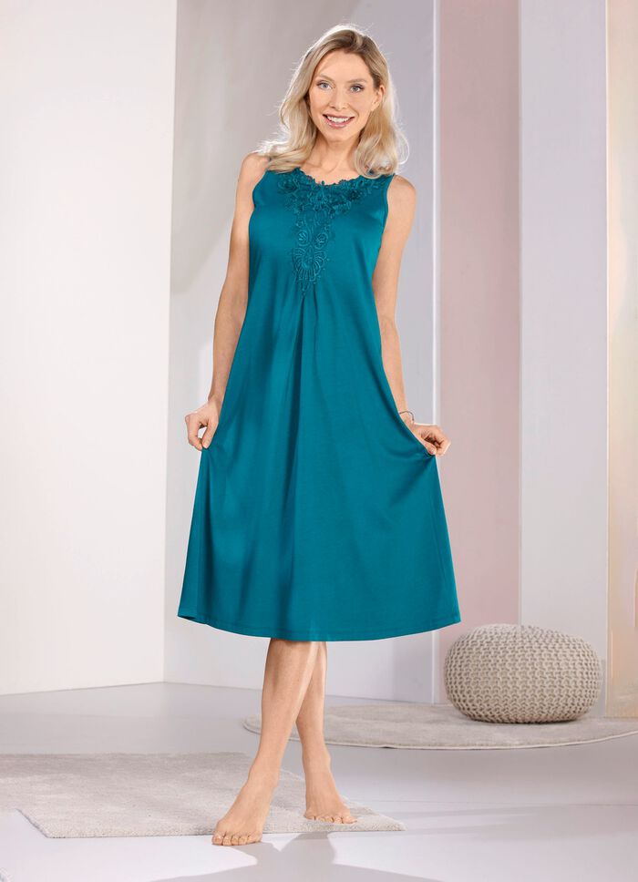 Nachthemd, kuitlang, met rijkelijk motiefkant 