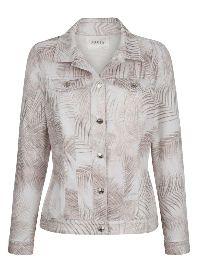 Denim blazer met tonale bladprint 