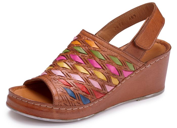 Gemini sandalen met verfijnde, kleurrijke gevlochten details COGNAC