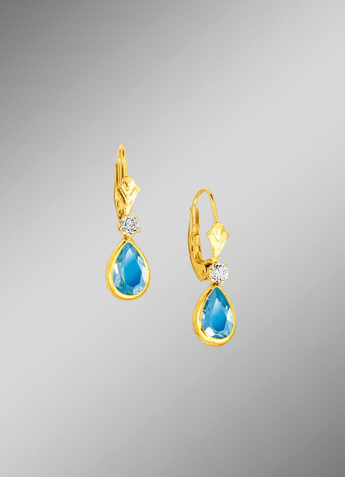 Oorbellen met blauwe topaas en synth. zirkonia 