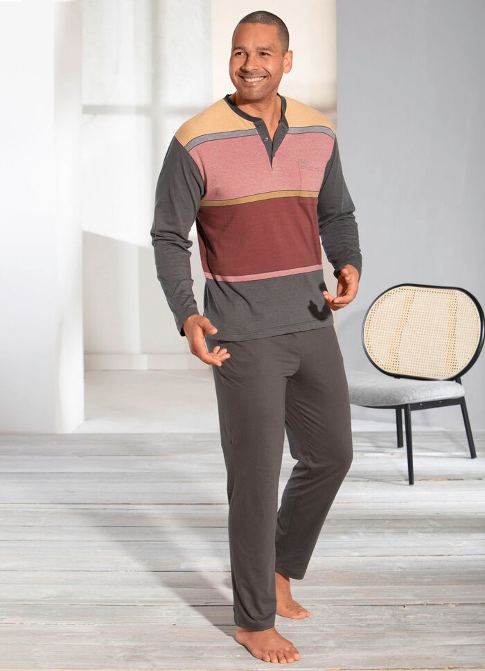 Hajo Klima lichte pyjama met knoopsluiting en garengeverfd gestreept dessin 