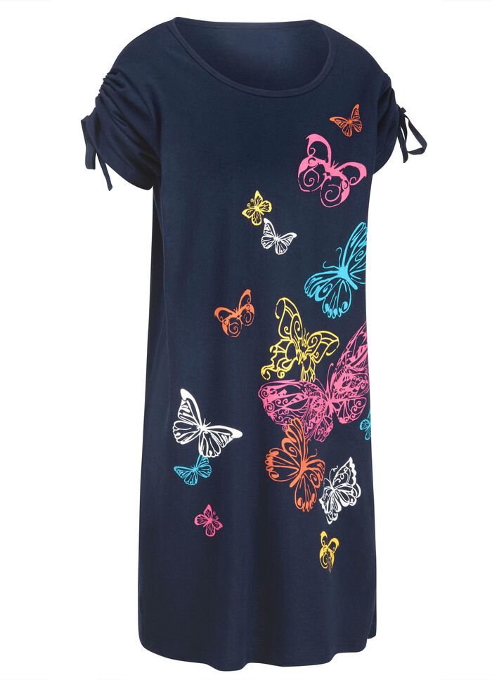 Jurk met geplaatste print en plooibare mouwen 