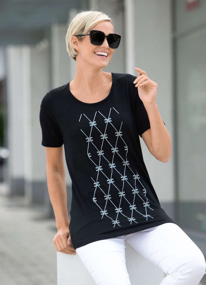 Shirt met elegante strass-versiering op de voorkant 